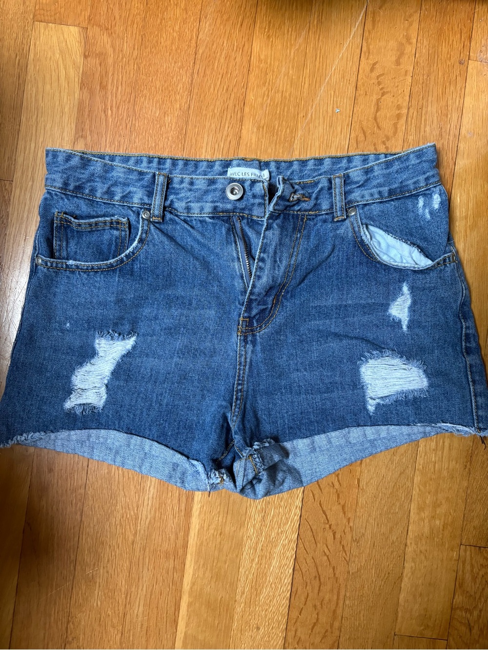 Avec Les Filles High Rise Denim Cutoff Shorts Size 28 Distressed